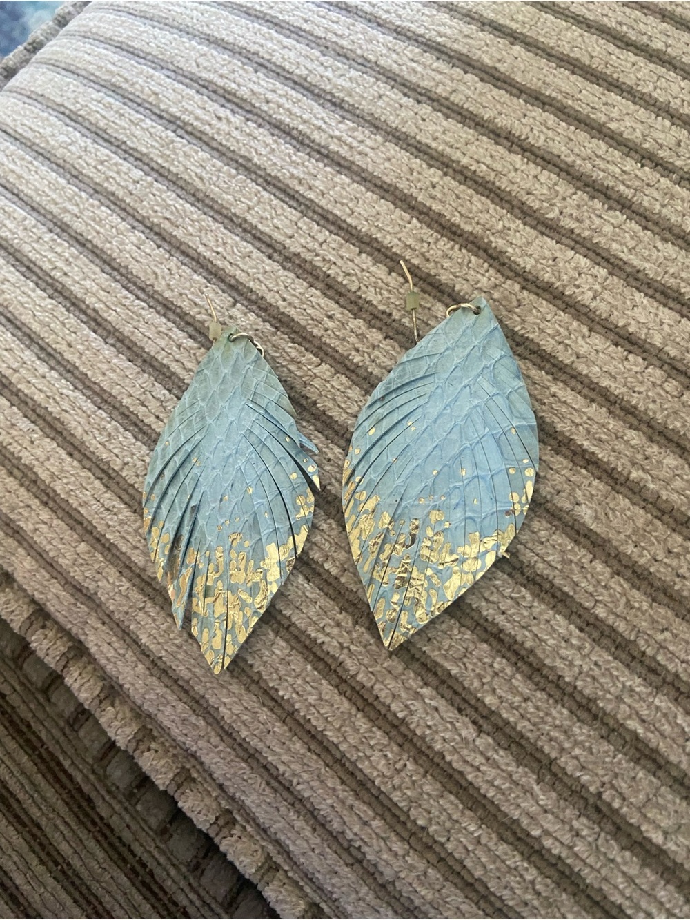 Leaf-Shaped Teal and Gold Drop Earrings